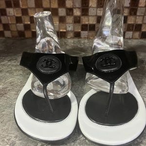 Chanel black and white sandals